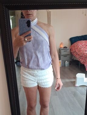 Free People Lavender Bandana Print Halter Top Bodysuit with White Trim Like New